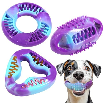 3 Pack TPR Rubber Chew Toys for Puppy, Small Dog & Senior Dog | Stuffable, Freezable Interactive Dog Toys for Treat Dispensing | Soothing Teething, Anxiety Relief & Dental Cleaning