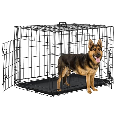Dog Crate, 42 inch, Collapsible Metal Dog Crate for Medium to Large Dogs, Indoor/Outdoor, with Divider Panel, Black - color: Black, size: 42.0"L x 27.0"W x 30.0"H
