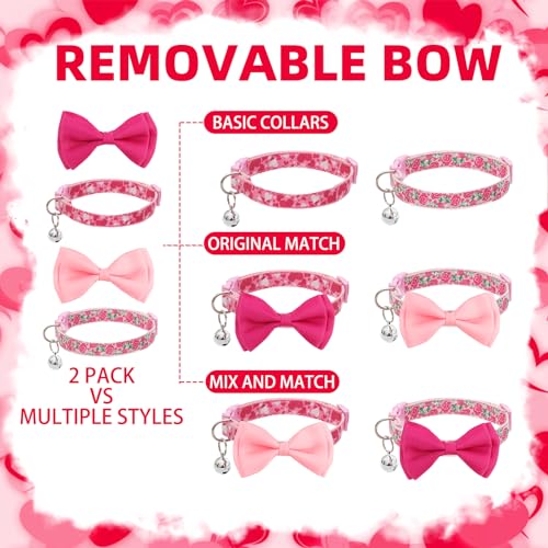 PUPTECK Bowtie Dog Collar with Bell 2 Packs, Adjustable Cute Puppy Collar, Sweet Gift for Small Dogs Pets 11.8-15.7 in - color: Pink, size: 11.8-15.7 in