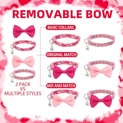 PUPTECK Bowtie Dog Collar with Bell 2 Packs, Adjustable Cute Puppy Collar, Sweet Gift for Small Dogs Pets 11.8-15.7 in - color: Pink, size: 11.8-15.7 in