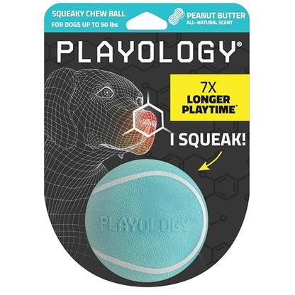 Playology Dog Toys | Squeaky Chew Ball - Bouncy Durable Floating Fetch Ball for Dogs | Medium Peanut Butter Scented Toy - Easy to Clean and Made from Non Toxic Materials - size: Medium, style: Peanut Butter