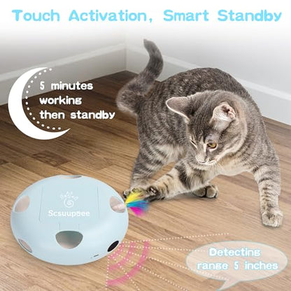 Cat Toys, Rechargeable Interactive Cat Toy, Smart Sensor Pop-Up Feather Toy with 7 Holes, USB Powered Automatic Kitten Toy for Indoor Cats, Blue - color: blue