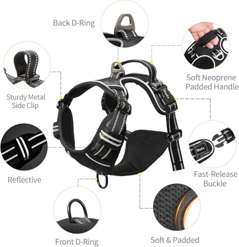 HEELE Dog Harness Dog Harness Small Dog No Pull Harness with Soft Handle Reflective Harness Adjustable, Black, XS - color: Black, size: XS