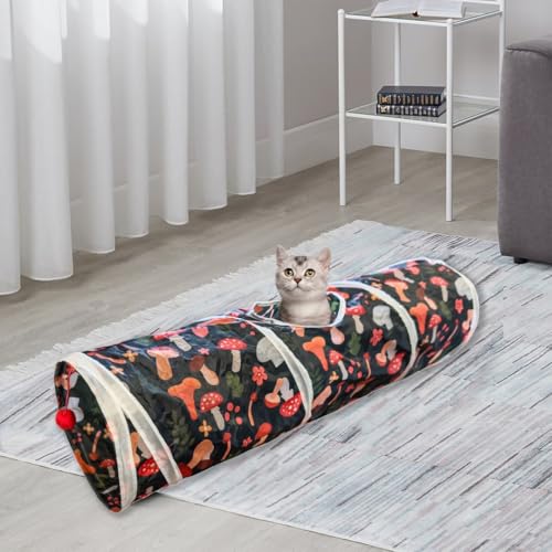 Cat Tunnel, 2-Way Cat Tunnels for Indoor Cats, Collapsible Cat Play Tunnel, Interactive Toy Maze Cat House with 2 Play Ball for Cats, Puppy, Kitty, Kitten, Rabbit - color: 2 Way Mushroom