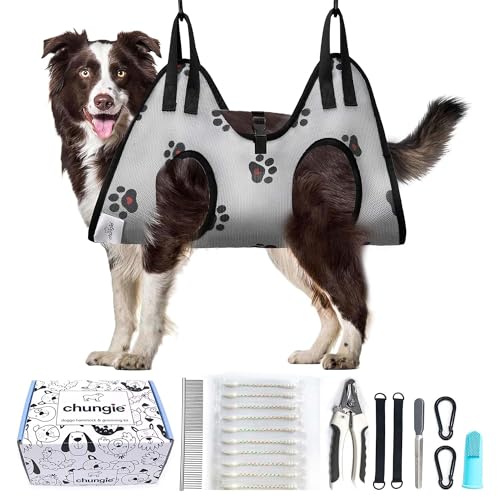 Dog Grooming Hammock for Dogs – Dog Restraint for Nail Trimming with Pet Nail Clipper – Dog Sling for Grooming, Dog Hammock for Nail Cutting & Grooming Harness (Legs Spacing:13-16”)/Max W:60lb) - size: L (Leg Spacing: 13-16") / 60 Pound)
