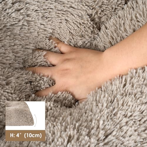 EHEYCIGA Fluffy Dog Crate Bed for Medium Dogs, Plush Faux Fur Pet Crate Pad, Calming Anti Anxiety Medium Pet Bed, Washable Soft Warm Dog Mat with Non-Slip Bottom, Taupe - color: Taupe, size: 29.5 x 20