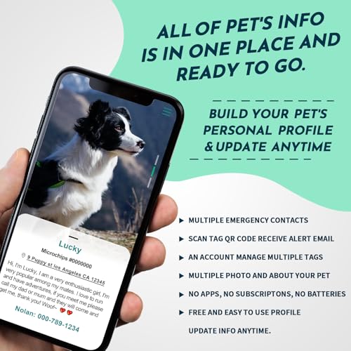 QR Code Pet ID | Personalized Dog & Cat Collar Tag | Online Profile with Instant Scanned Location Alert Email - style: Blue Paw