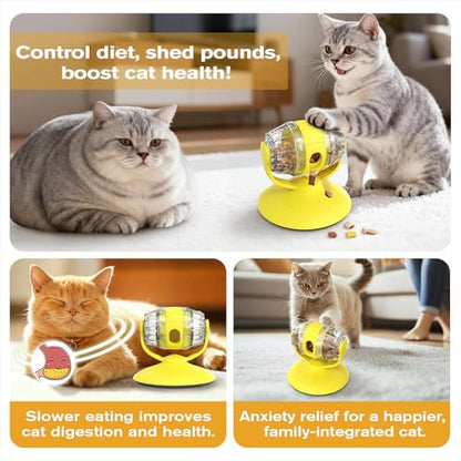 Rotating Interactive Cat Treat Dispenser Toy - Slow Feeder Puzzle for Indoor Cats-Yellow - color: Yellow