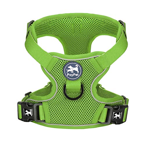 PoyPet Reflective Soft Breathable Mesh Dog Harness Choke-Free Double Padded Vest with Adjustable Neck and Chest(Grass Green,XS) - color: Grass Green, size: XS