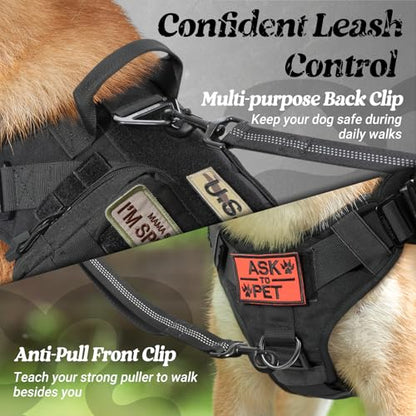 rabbitgoo Tactical Dog Harness Medium Sized, Heavy Duty Pet Harness with Handle, No-Pull Service Vest Medium Breed, Adjustable Military Dog Vest for Training Hunting Walking, Black, M - color: Black, size: Medium