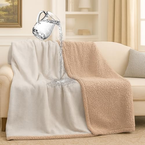 Waterproof Dog Blanket for Couch & Bed, Reversible Sherpa Fleece Pet Throw with Quiet TPU Barrier, Machine Washable Furniture Protector for Large Dogs & Cats, Throw Size 50x60 Inch, Cream - color: Cream, size: Throw(50"*60")