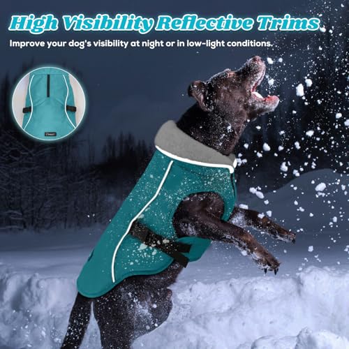 EMUST Dog Coat Winter, Waterproof Pet Snow Jacket for Winter, Adjustable Small/Medium/Large Dog Coat, Turquoise, L - color: Turquoise, size: Large