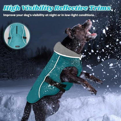 EMUST Dog Coat Winter, Waterproof Pet Snow Jacket for Winter, Adjustable Small/Medium/Large Dog Coat, Turquoise, L - color: Turquoise, size: Large