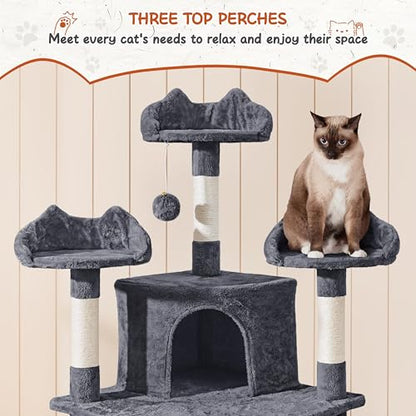 Yaheetech 76.5in Multi-Level Large Cat Tree, Big Cat Tower with 3 Condos, Cozy Plush Perches, 9 Sisal Scratching Posts and Ladder, Activity Center for Large Kitties, Dark Gray - color: Dark Gray