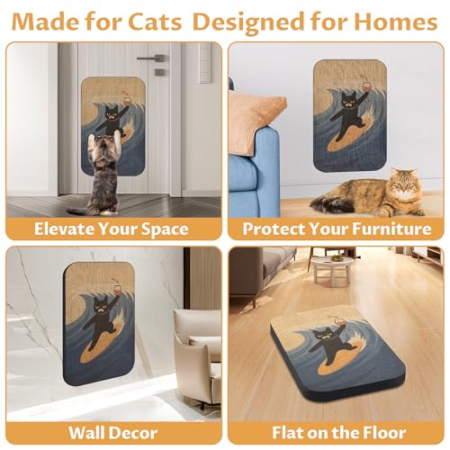 Art Cat Scratcher, Wall-Mountable Cat Scratching Board, Cat Wall Scratcher 16.7x11x1 Inch Cat Scratch Pad and Cat Scratchers for Indoor Cats Toy Furniture Protector(SurfingCat1) - color: SurfingCat1