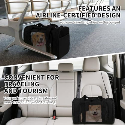 Carriers Soft-Sided Pet Carrier for Cats Dogs Under 15 lbs,TSA Airline Approved with 4 Ventilated Windows(Medium,Black) - color: black, size: 17.0"L x 11.0"W x 11.0"H