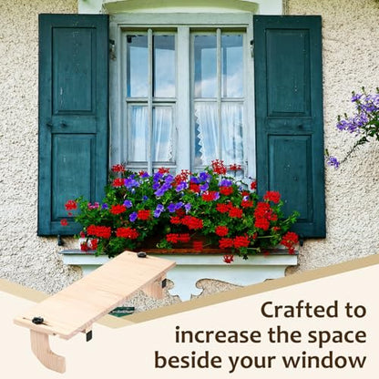 1 Pcs Natural Window Sill Plant Shelf for Plants 21.7 x 7.1 x 5.9 Inch Windowsill Extender Window Plant Floating Shelves No Drilling Wooden Bracket for Cat Perch Planters (Right Angle) - size: Right Angle