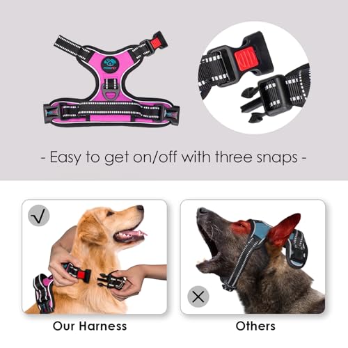 PHOEPET No Pull Dog Harnesses for Small Dogs Reflective Adjustable Front Clip Vest with Handle 2 Metal Rings 3 Buckles [Easy to Put on & Take Off](S, Pink) - color: Pink, size: Small