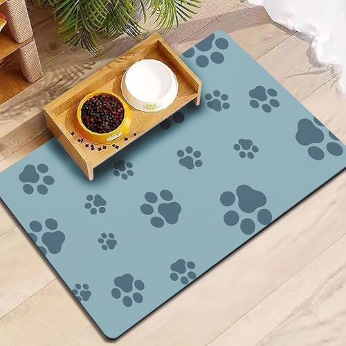 Pet Feeding Mat Dog Cat Food Mat Absorbent No Stains Quick Dry Rubber Bottom Anti-Slip Water Bowl Mats Easy to Clean for Indoor Pet Placemats Water Dispenser Mat - color: Gray Blue-JY, size: 12"×20"