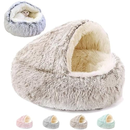 Keep Warm Lapcatz Nest Bed, Cat Bed Round Fluffy Hooded Cat Bed Cave, Anti-Slip Bottom and Machine Washable,Removable Washable Round Beds for Small Medium Pets (Coffee,Large) - color: Coffee, size: Large
