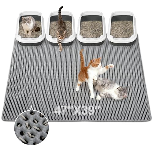 Jumbo Cat Litter Mat (47" x 39"), Double layer, Waterproof, Non-Slip, Odor-Free, Easy to clean, Gray - color: Gray, size: 47" x 39"