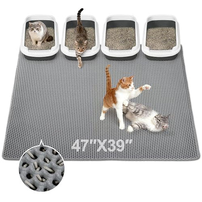 Jumbo Cat Litter Mat (47" x 39"), Double layer, Waterproof, Non-Slip, Odor-Free, Easy to clean, Gray - color: Gray, size: 47" x 39"