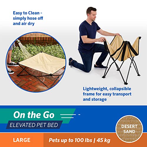 Coolaroo On-The-Go Elevated Dog Bed - Foldable Pop-Up Travel Dog Bed with Breathable, Moisture-Resistant Fabric, Carry Bag Included, Lightweight & Portable, Desert Sand, Large - color: Desert Sand, style: Large