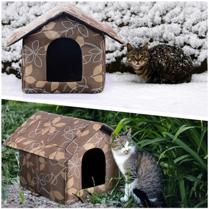 Soaoo 3 Pcs Cat Houses for Outdoor Stray Cats Shelter Weatherproof Outside House Indoor Foldable Pet Cave with Tent Stakes for Wild Animal Dogs(Leaves Style) - style: Leaves Style