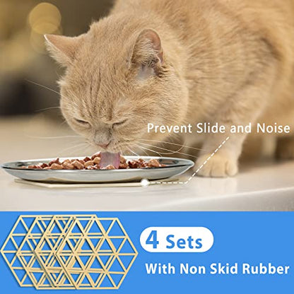 Stainless Steel Cat Dishes for Food and Water Bowls for Small and Medium Pets Relief of Whisker Fatigue -4 Sets Shallow Style - size: 13 ounce,4 sets