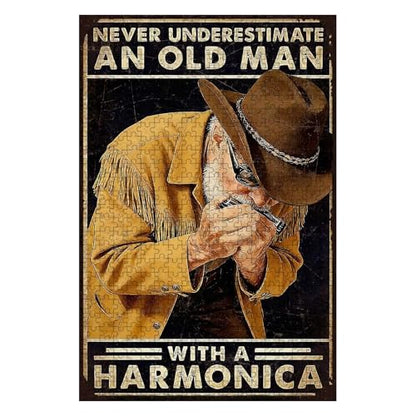 300 Pieces Jigsaw Puzzles for Adults, Never Underestimate an Old Man with A Harmonica Cowboy Art Puzzle, Stress Relief Concentration Training Brain Teaser Puzzle 15.7x11 Inch - color: Wooden Puzzle14, size: 300 Piece pcs