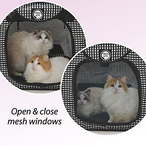 Necoichi Stress-Free Enclosure Cat Travel Carrier Cage 31.8" L x 20.0" W x 20.0" H with Litter Box Set Collapsible Gray White Stripes | Pop up Kannel, Crates - style: Cage+Litter Box