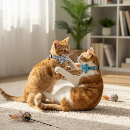 3Pcs Cute Cotton Kitten Collar with Removable Bow Tie and Bell, Adjustable Cat Breakaway Collar, Soft Bowtie Dog Collars Pattern Accessories for Small Medium Large Pet