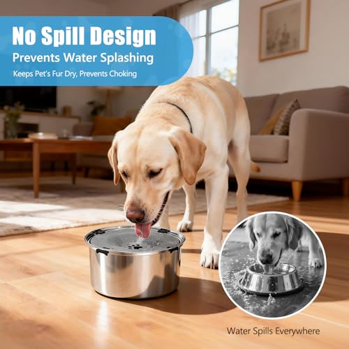 SCHITEC No Spill Dog Water Bowl for Large Dogs, 5.6L / 1.5 Gallon Stainless Steel Splash-Proof Slow Drinking Pet Dish with Floating Disk & Non-Slip Base, Mess-Free Design for Home or Travel-Gray - color: Gray