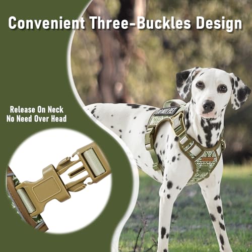 AUNZO Service Dog Vest Harness with 2 Velcro Patches, No Pull Dog Harness for Walking Training Hiking, Metal D-Rings Easy on/Off Neck Buckle Reflective Strips Soft Padded Handle, Green - color: Green Ethnic, size: Medium
