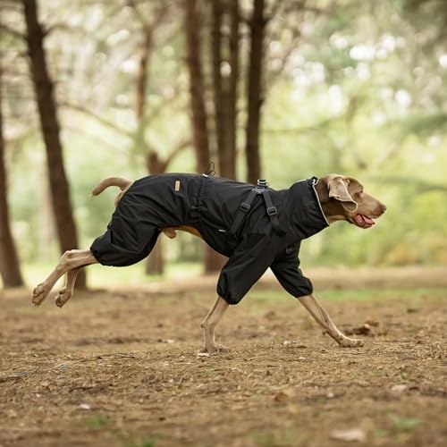 PAWBOSE Dog Raincoat with Harness for Medium and Large Dogs, Adjustable Waterproof Dog Rain Jacket,Reflective Rainproof Puppy 4 Legs Raincoat-Black,XL