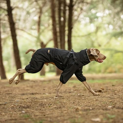 PAWBOSE Dog Raincoat with Harness for Medium and Large Dogs, Adjustable Waterproof Dog Rain Jacket,Reflective Rainproof Puppy 4 Legs Raincoat-Black,XL