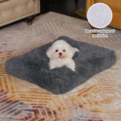 Bedfolks Waterproof Dog Crate Bed, Plush Pad With Removable Cover, Faux Fur for Small Dogs and Cats, Fluffy Washable Kennel Bed 17"x12", Solid Dark Grey - color: Solid Dark Grey, size: XX-Small(17x12'')