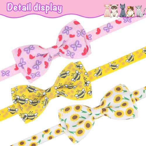 Breakaway Cat Collar with Removable Bow Tie and Bell, Cute Multi-Style Patterns, 3 Pack Safety Buckle Kitten Collars, Adjustable Pet Collar for Cats Puppy (Style B - Nature) - color: Style B - Nature