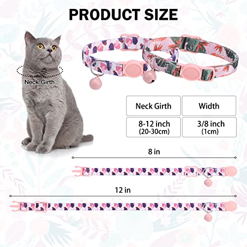 Breakaway Cat Collars for Girl Boy Cats, Spring Summer All Weather Cat Collar Personalized Pattern 2 Pack,Cute Classic Safety Buckles and Bells,Adjustable Printed Nylon Colorful Kitten Collar - color: Summer Fantasy