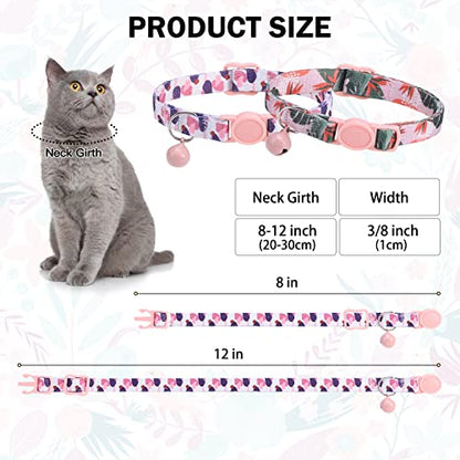 Breakaway Cat Collars for Girl Boy Cats, Spring Summer All Weather Cat Collar Personalized Pattern 2 Pack,Cute Classic Safety Buckles and Bells,Adjustable Printed Nylon Colorful Kitten Collar - color: Summer Fantasy