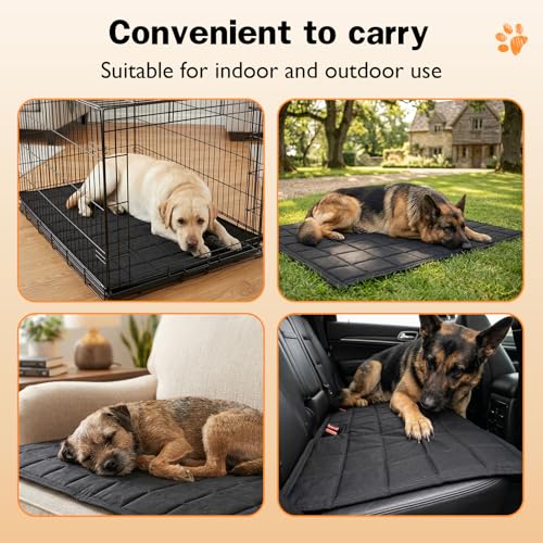 Chew Proof Dog Mat for Aggressive Chewers, 28" x 47" Machine Washable Dog Crate Pad Quilted Mat, Ultra-Durable Indestructible Pad for Large Dogs, Black Kennel Pad (X-Large) - size: 28"x47"