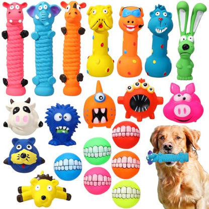 Shappy 20 Pcs Squeaky Dog Toys, Latex Rubber Dog Toys Bulk Soft Squeak Chew Balls Assorted Animals Puppy Fetch Interactive Play for Medium Large Pets(Cute) - style: Cute