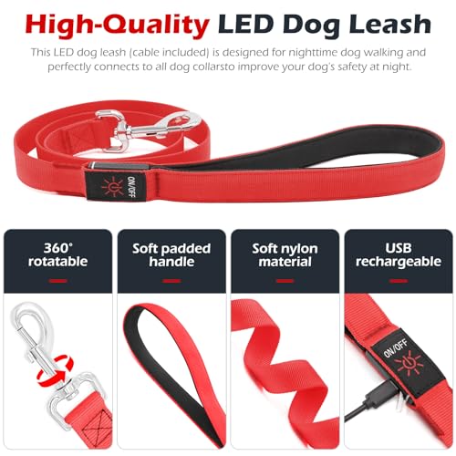 LED Dog Leash Light Up 4 Feet Micro USB Rechargeable Nylon Webbing Glow Safety Standard by Bpawser (Red) - color: Red, size: 4 Feet