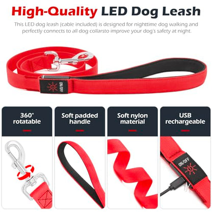 LED Dog Leash Light Up 4 Feet Micro USB Rechargeable Nylon Webbing Glow Safety Standard by Bpawser (Red) - color: Red, size: 4 Feet
