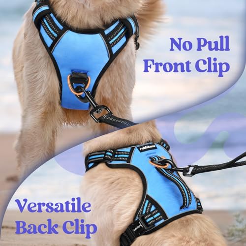 rabbitgoo Dog Harness Medium Sized, No Pull Pet Harness with Soft Padded Handle, Adjustable Reflective Vest with 3 Buckles, Easy Walking Harness with 2 Leash Clips, Light Blue, M - color: Light Blue, size: Medium