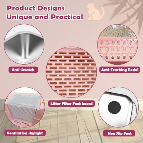 Vivifying Pink Stainless Steel Covered Cat Litter Box – Odor-Control, Easy-Clean Modular Enclosed Kitty Toilet, Elegant Design for Stylish Cat Moms - color: Pink