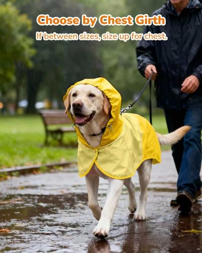 Waterproof Dog Raincoat with Hood, Extended Coverage Rain Jacket for Large Dogs, Wind-Resistant Secure Fit with Leg Straps, Reflective, Leash Hole, Easy Hook & Loop Fastener On/Off, Yellow, XL - color: Yellow, size: X-Large