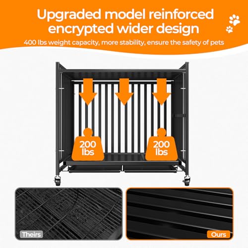 48/43/42Inch Heavy Duty Indestructible Dog Crate for Large Dogs,Escape-Proof Steel Kennel for Large Dogs,3Door Design with 4Lockable Wheels,Extra Large XXL Dog Cage with 2Removable Tray (42) - size: 42
