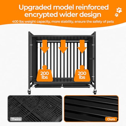 48/43/42Inch Heavy Duty Indestructible Dog Crate for Large Dogs,Escape-Proof Steel Kennel for Large Dogs,3Door Design with 4Lockable Wheels,Extra Large XXL Dog Cage with 2Removable Tray (42) - size: 42