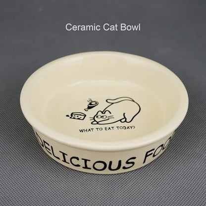 TTcat Ceramic Cat Feeder, 5.1in Shallow Design Food Bowl, Small Pet Dishes for Cats, Kitten, Dishwasher Safe - color: Cartoon Bowl